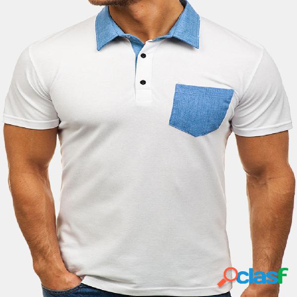 Mens Stylish Patchwork Costura Cor Verão Negócios Casual