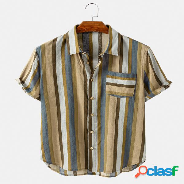 Mens Vintage Striped & Horizontal Stripe Pocket Camisas
