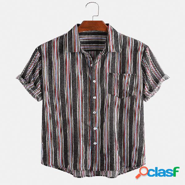 Mens Vintage Vertical Striped Casual Respirável Camisas de