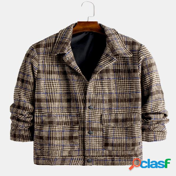 Mens Wool Blends Fashion Plaid Manga comprida Casacos de lã