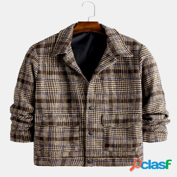 Mens Wool Blends Fashion Plaid Manga comprida Casacos de lã