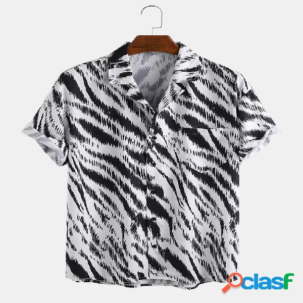 Mens Zebra Bolso no peito impresso manga curta Camisa