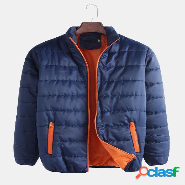 Mens bolsos de costura gola manga comprida soprador zíper