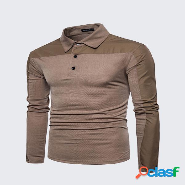 Mens breve estilo patchwork golfe Camisa respirável slim