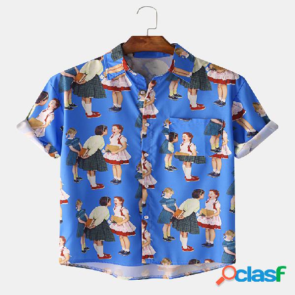 Mens engraçado crianças figura impressa casual manga curta