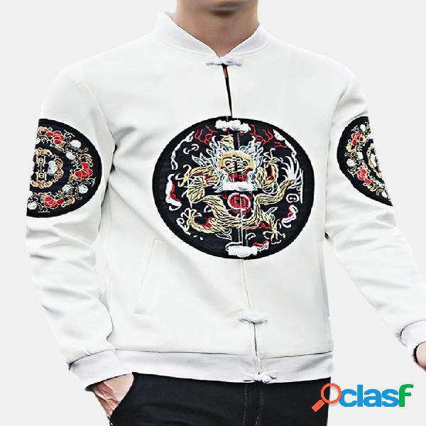 Mens estilo chinês bordado casaco gola Single-breasted
