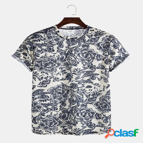 Mens estilo retro Planta allover impresso em torno do