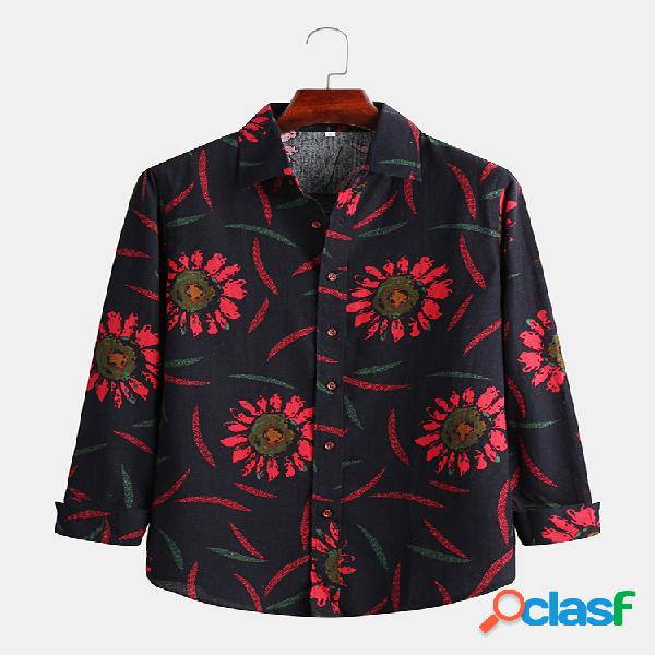 Mens estilo étnico casual girassol dos desenhos animados