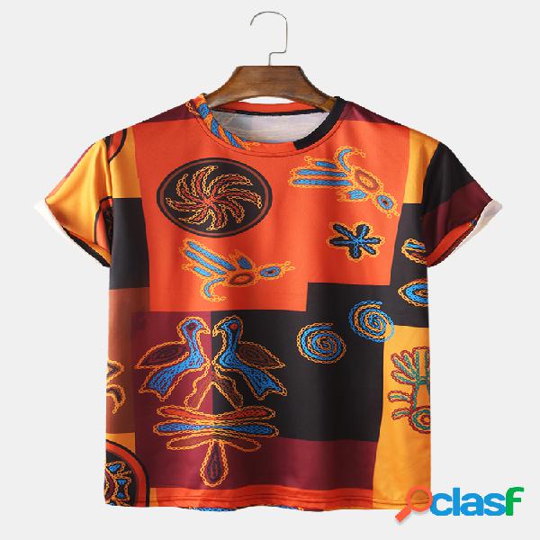 Mens estilo étnico impressão manga curta luz camisetas