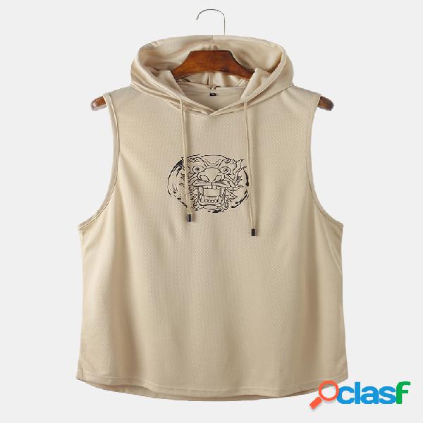 Mens impresso casual de comprimento médio sem mangas com