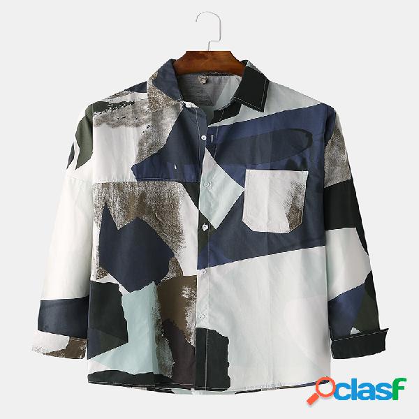 Mens patchwork abstrato bolso colorido no peito bolso