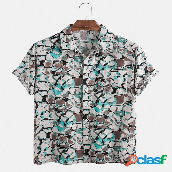 Mens étnico retro impressão manga curta camisas de grife