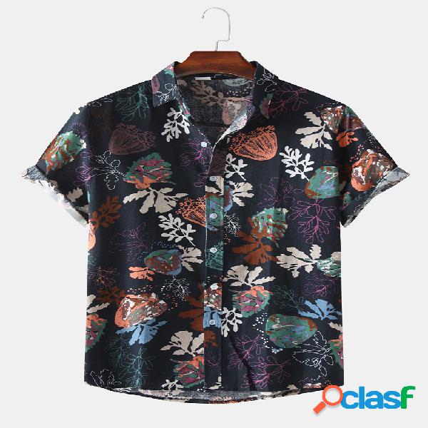 Mens vintage verão respirável floral impresso camisas de