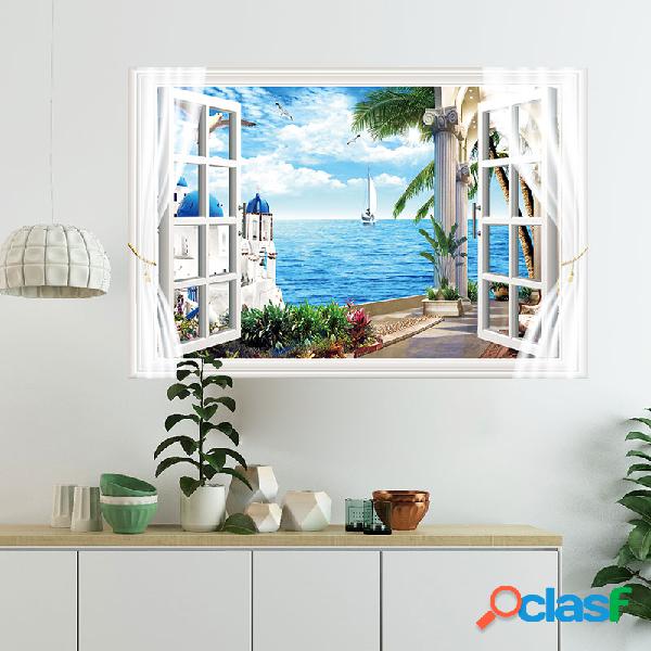 Miico Mediterrâneo Paisagem Adesivo de Parede Janela de