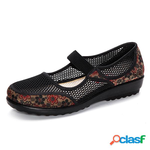 Mocassim Feminino de Tamanho Grande Com Redes Com Impressão