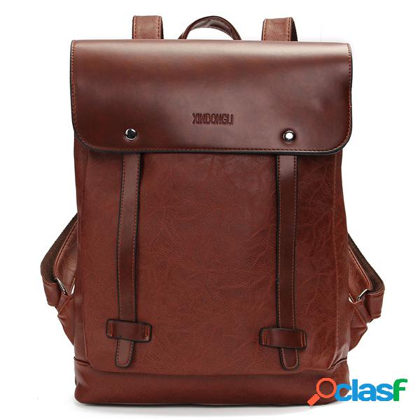 Mochila Vintage de Ombro PU Couro Para Laptop