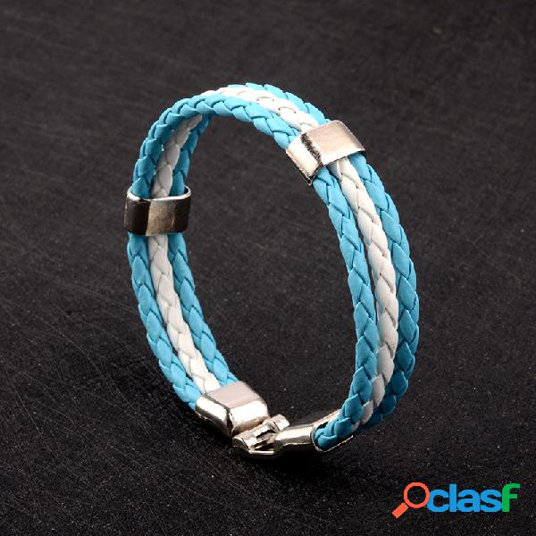 Moda Unissex Pulseira Pulseira de Couro Colorido Onda