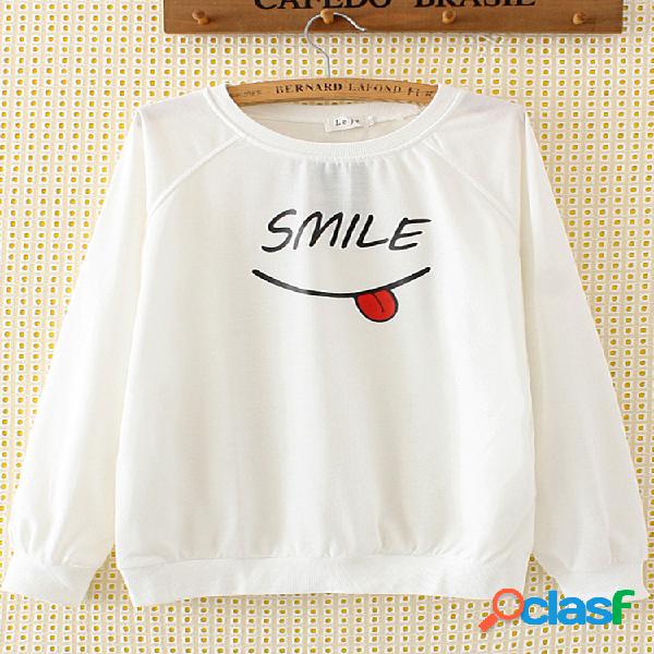 Moletom Casual Feminino Sorriso Estampado