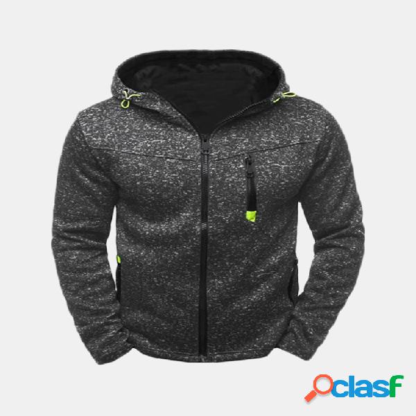 Moletom Sólido Grosso Grande Zíper Frontal Casual