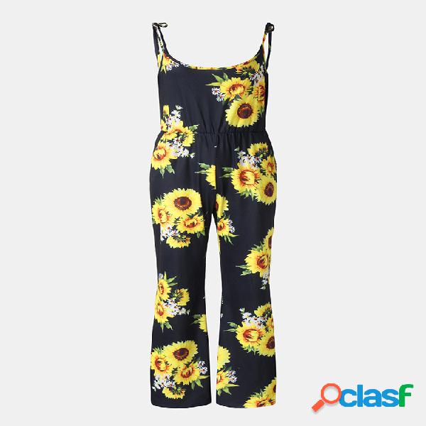 Mommy And Me Matching Outfit Sunflower Print Macacão Casual