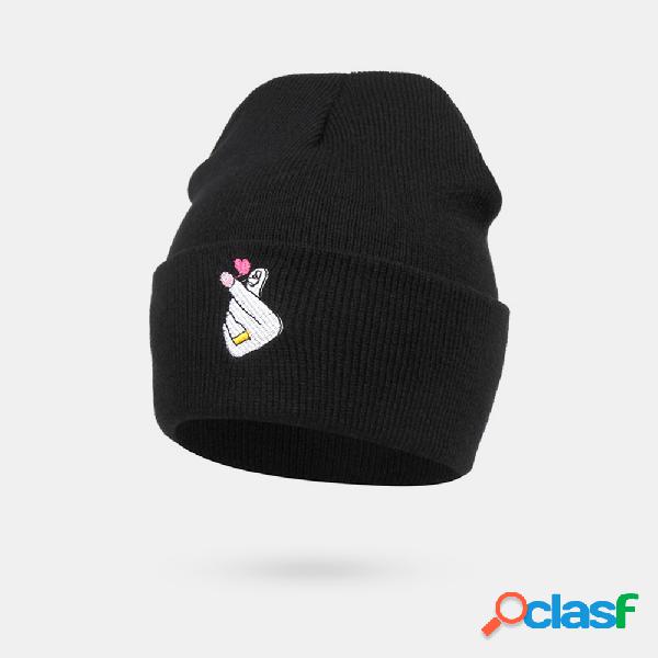 Mulher Homens Bordados Coração Beanie Lã Chapéu