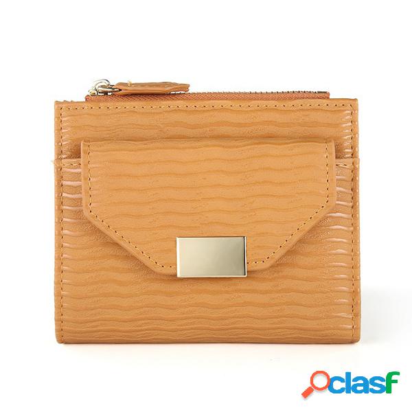 Mulheres Bifold PU Couro Carteira Curta Solid Coin Purse