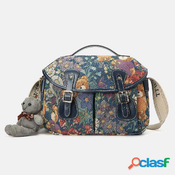 Mulheres Casual Bear Padrão Bolsa Flap Camera Crossbody