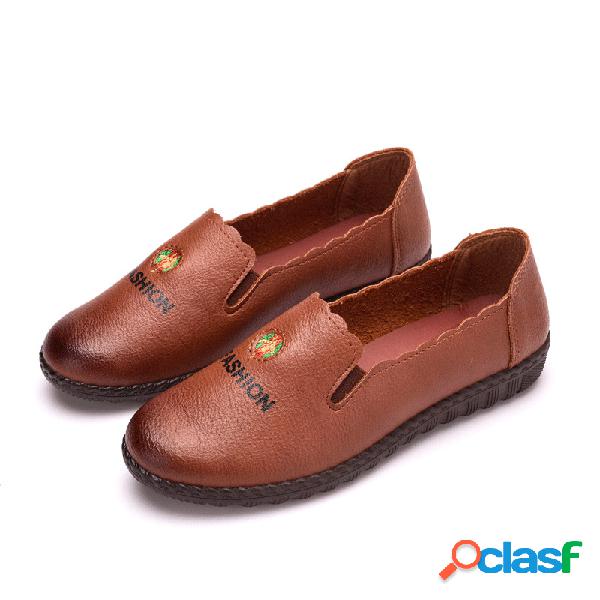 Mulheres Casual Couro PU Rodada Toe Slip On Loafers