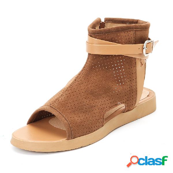 Mulheres Casual Oco Peep Toe Alta Top Aberto Salto Fivela
