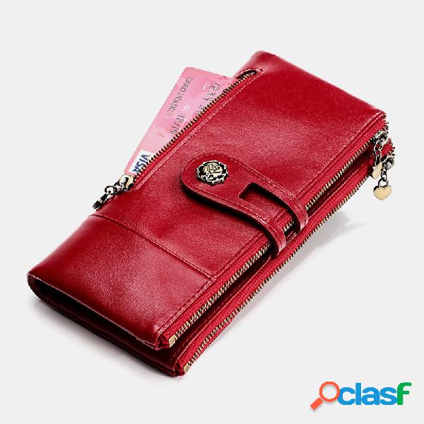 Mulheres Couro Genuíno Rfid Antimagnetic Multi-slots 14