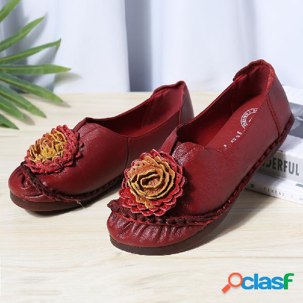 Mulheres Folkways Soft Flores De Couro Deslizamento Em