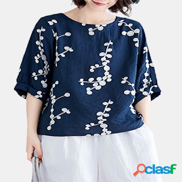 Mulheres Imprimir meia manga T-shirt em cima