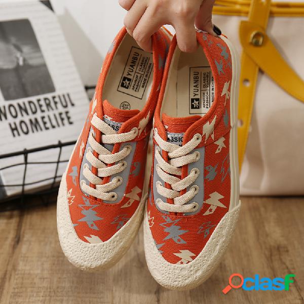 Mulheres Lightning Deocr Lace Up Apartamentos Sapatos