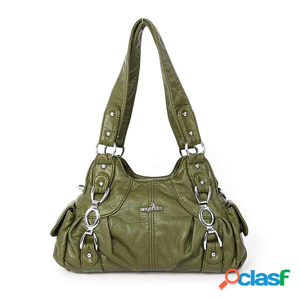 Mulheres Multi-bolsos Faux Leather Metal Ring Shoulder Bolsa