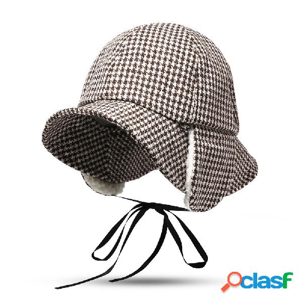 Mulheres Quente De Lã Houndstooth Pescador Earmuffs Chapéu