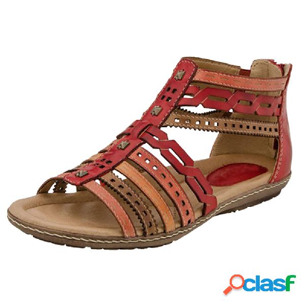 Mulheres Rome Hollow Colorful Zipper Gladiator Sandals