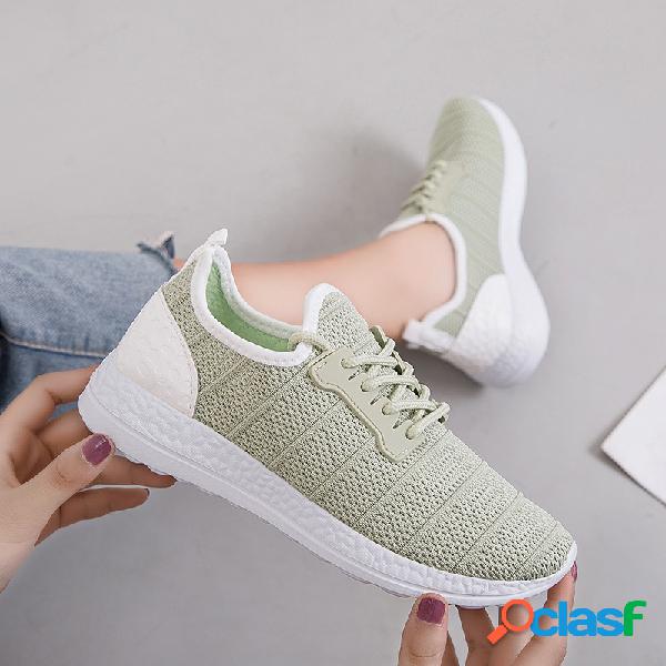Mulheres Sapatos Casuais Malha Respirável Lace Up Running