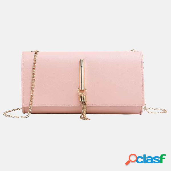 Mulheres Tassel Decor Flap Cadeia Crossbody Bolsa