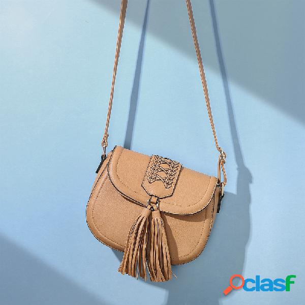 Mulheres Tassel Woven Grande Capacidade Crossbody bag