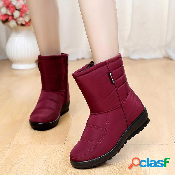 Mulheres Warm Plush Waterproof Antiderrapante Flat Mid Snow