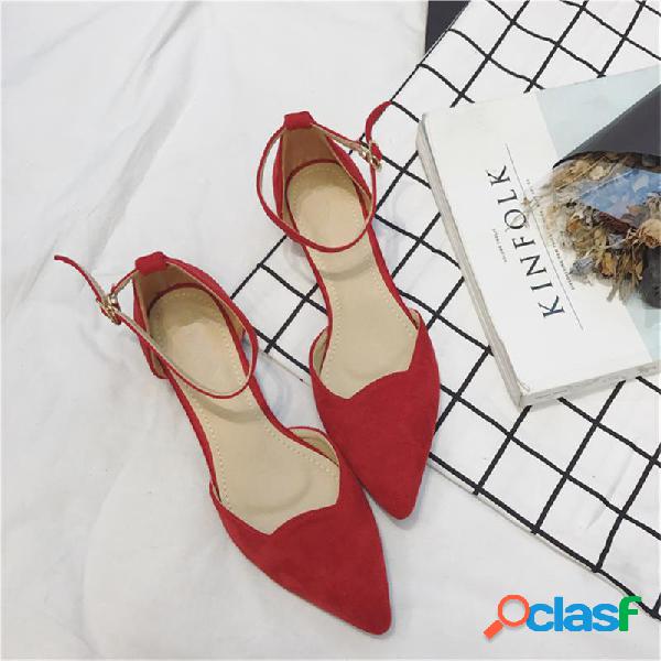 Mulheres camurça superior cor sólida apontou toe fivela
