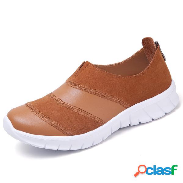 Mulheres casual emenda camurça couro zipper mocassins
