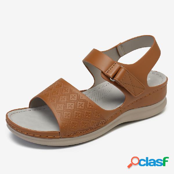 Mulheres cor sólida peep toe Gancho loop sandálias de