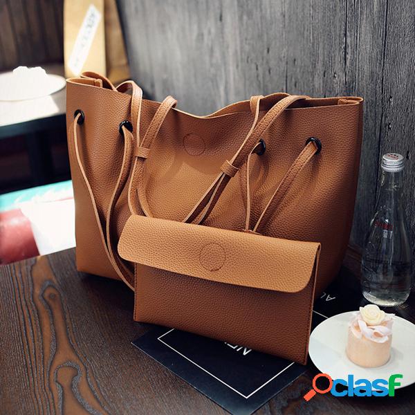 Mulheres de grande capacidade 2pcs bolsas ombro de couro pu