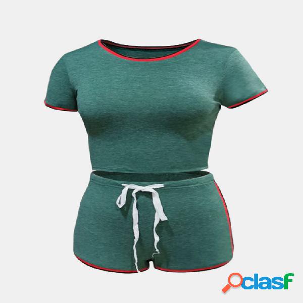 Mulheres esportes terno cordão curto Yoga agasalho de