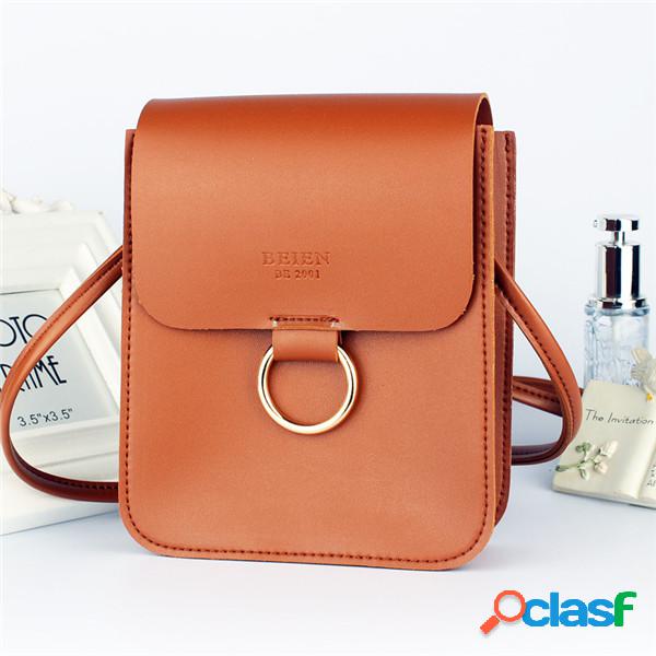 Mulheres falso couro mini bolsa de telefone 3 camadas