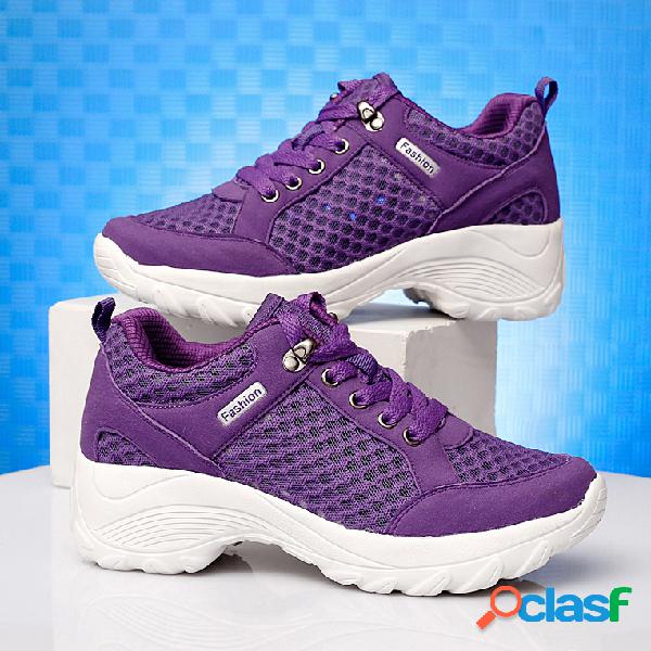 Mulheres tamanho grande cor sólida lace up plataforma