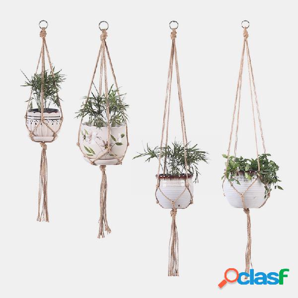 Nó Macrame Planta cabide Cesta de Vaso de Linho de Algodão
