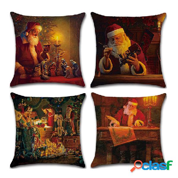 Natal Papai Noel Padrão Capa de almofada de linho Home Sofa