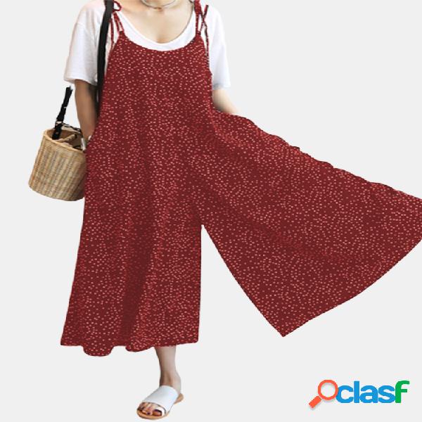 O-NEWE Macacão Solto Casual Feminino de Bolinhas Alça Fina